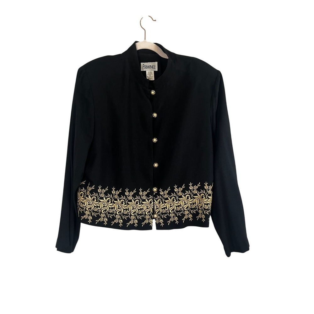 Vintage Floral‎ Embroidered Blazer Black 18 Retro Metallic Chic Glam Preppy 80s